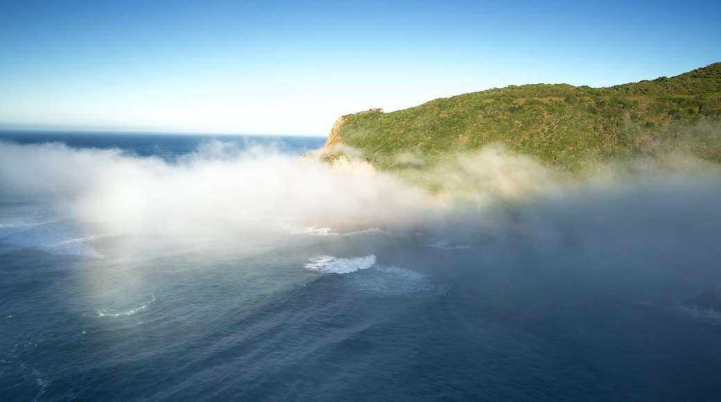 East Head View Point showing mist or fog, rocky coastline and general coastal views