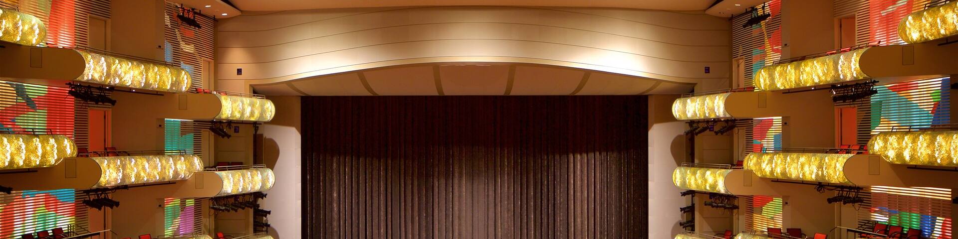 Kauffman Center for the Performing Arts featuring interior views and theatre scenes