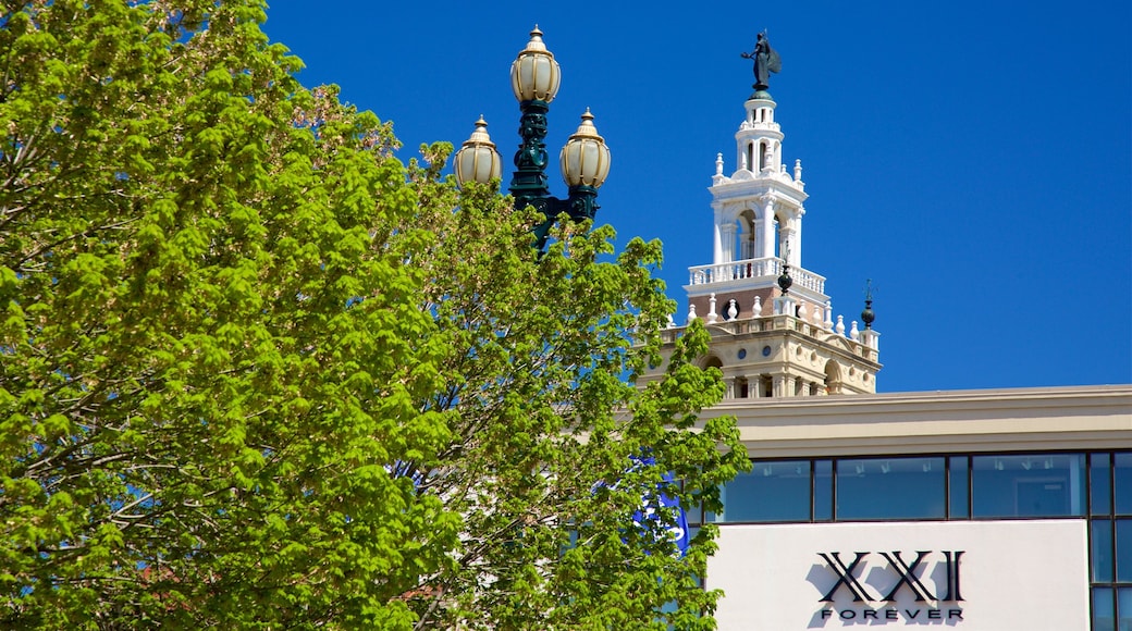 Country Club Plaza featuring heritage architecture and signage