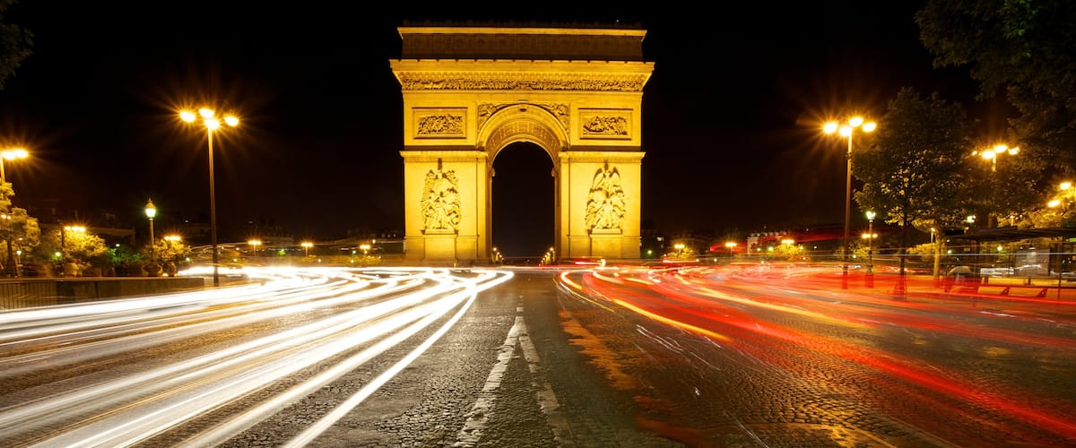 Arc de Triomphe featuring street scenes, night scenes and a city