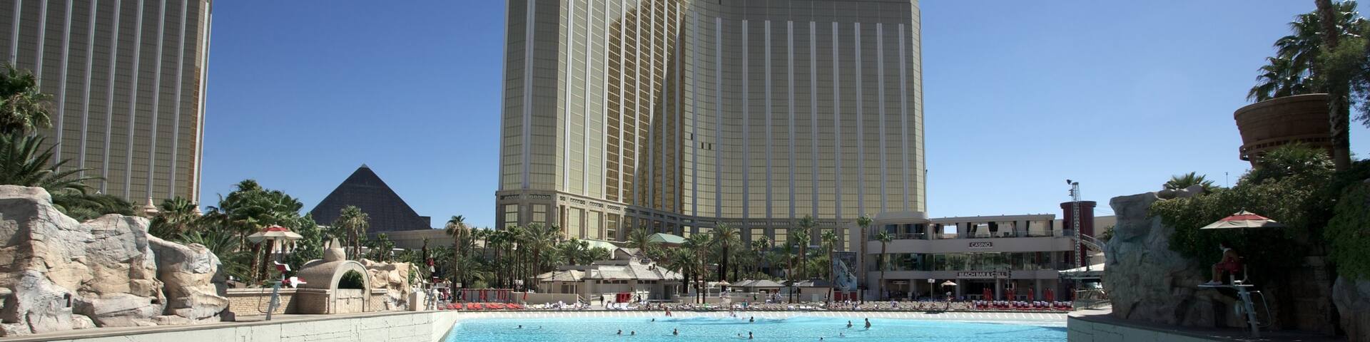 Shark Reef at Mandalay Bay showing a pool and a hotel