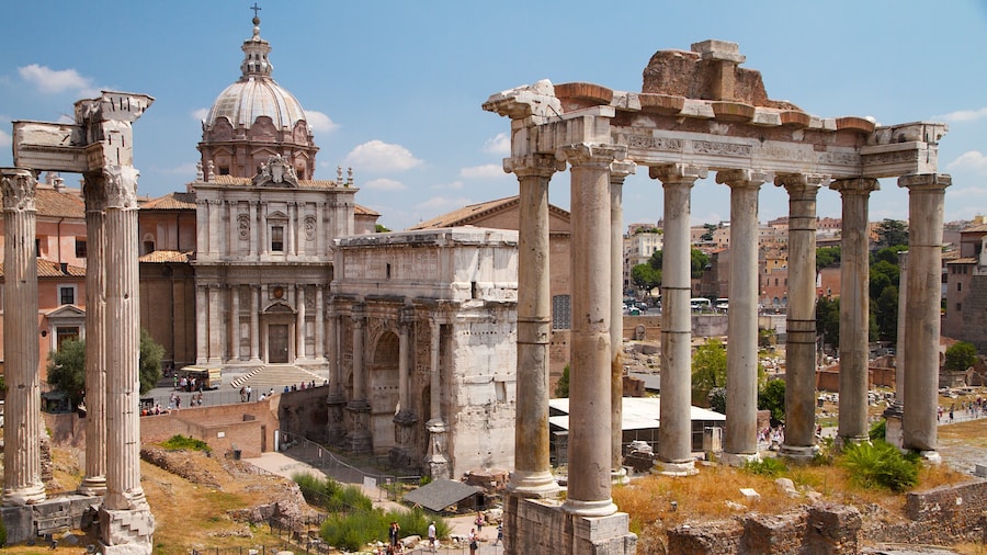 Roman Forum showing heritage architecture, a monument and a temple or place of worship