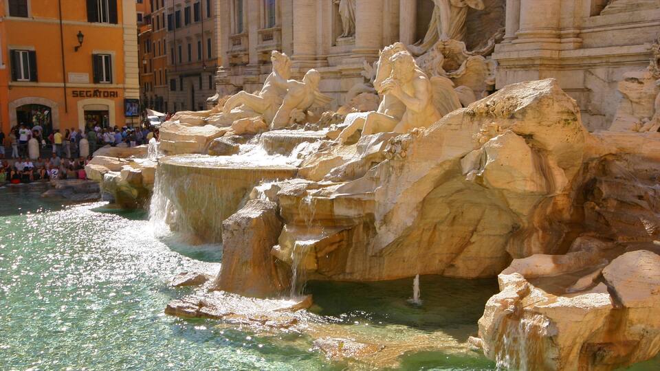 Trevi Fountain showing a fountain, a monument and a square or plaza