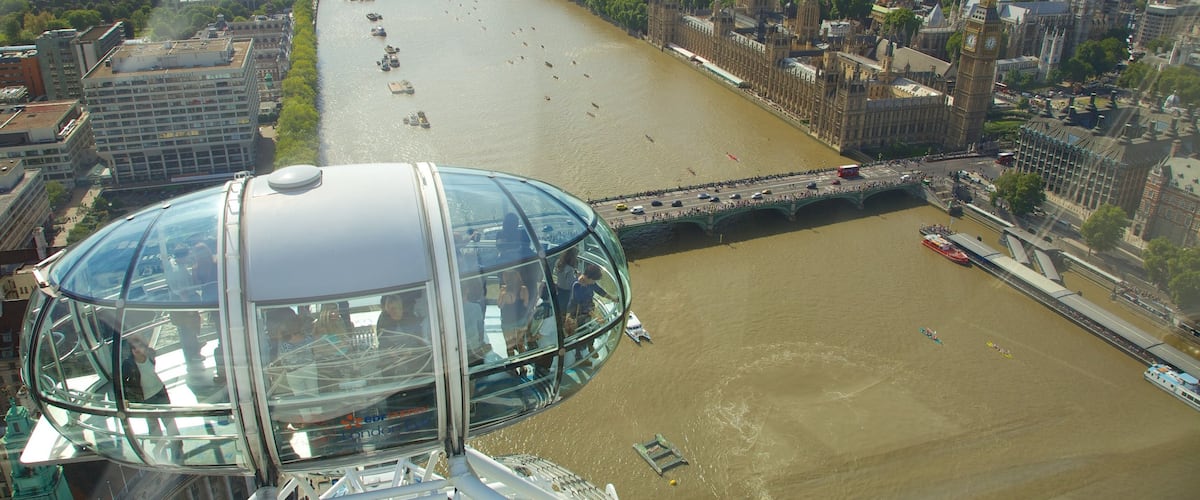 London Eye featuring a city, a river or creek and views