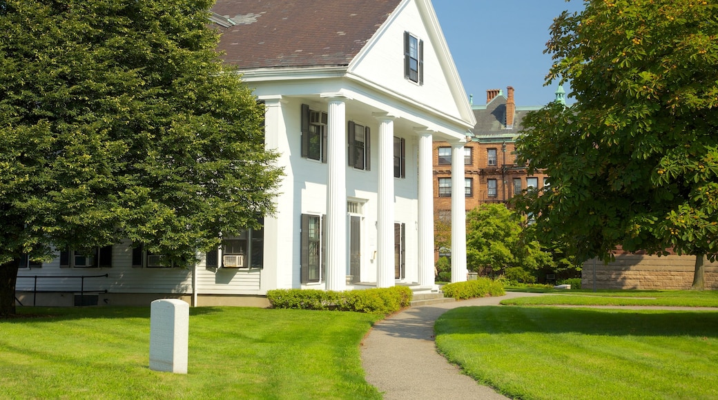 Harvard University showing heritage architecture and a city