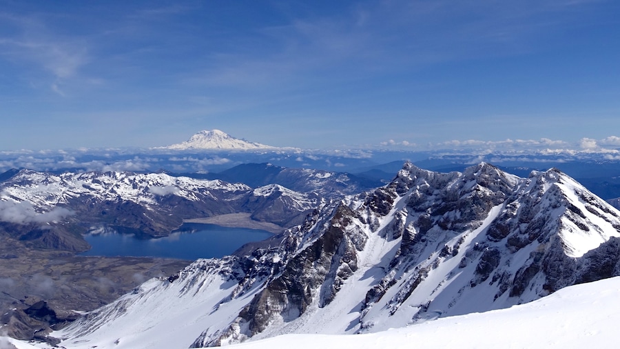 Mount St. Helens which includes snow and tranquil scenes
