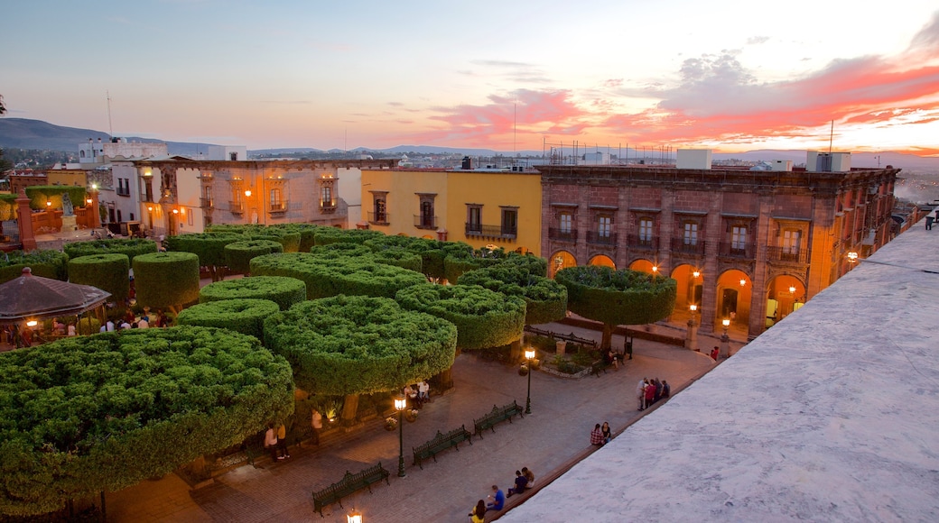 San Miguel de Allende showing a sunset, a square or plaza and a garden