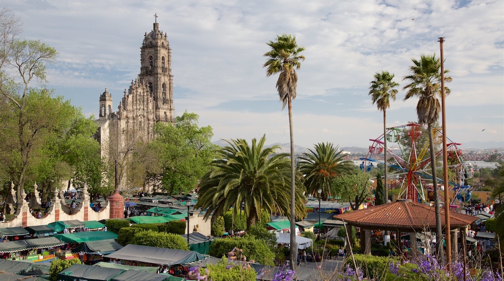 Tepotzotlan showing markets, a church or cathedral and heritage architecture