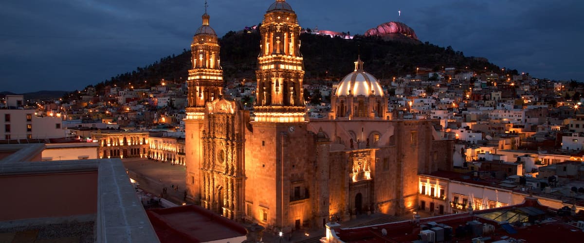 Zacatecas showing heritage architecture, landscape views and a church or cathedral