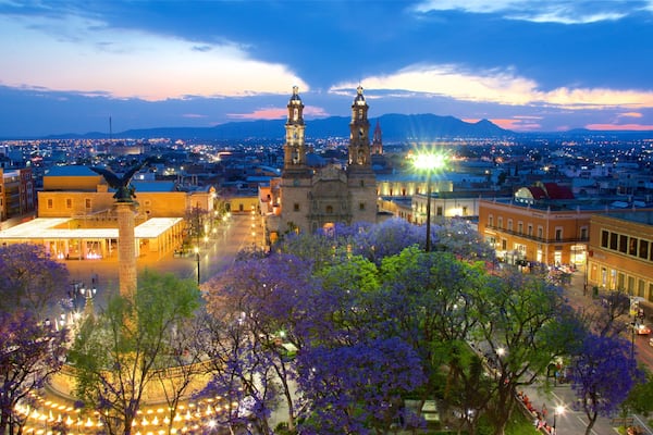 Basílica de la Asunción de Nuestra Señora mostrando parco, monumento e paesaggio notturno