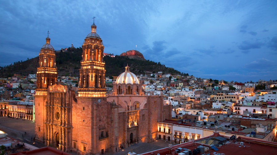 Zacatecas Cathedral which includes a church or cathedral, heritage architecture and a city