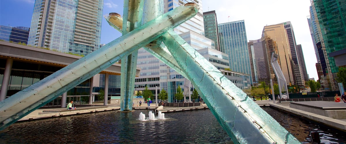 Downtown Vancouver featuring a city, a fountain and outdoor art