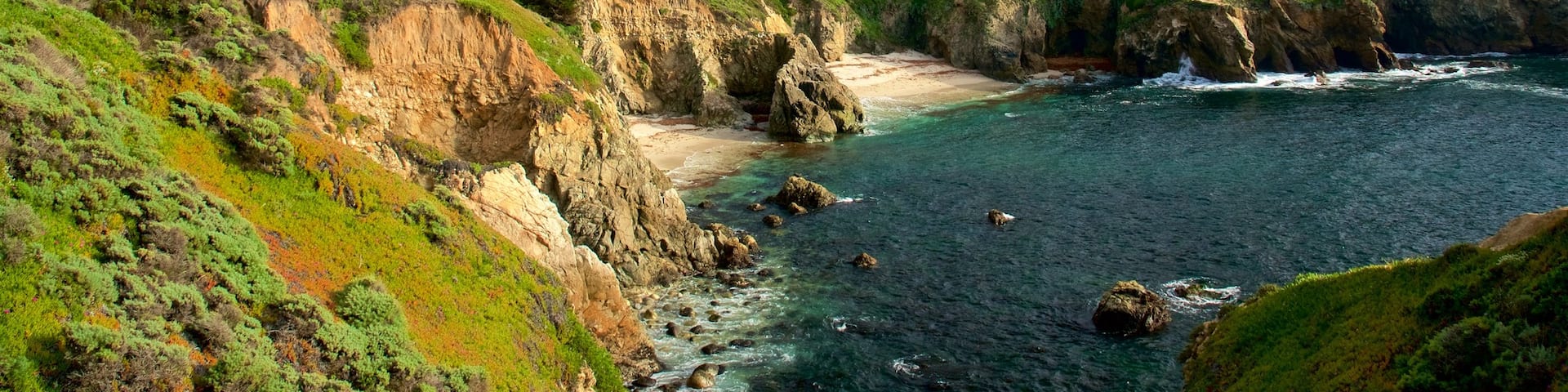 Garrapata Beach which includes rugged coastline, general coastal views and tranquil scenes