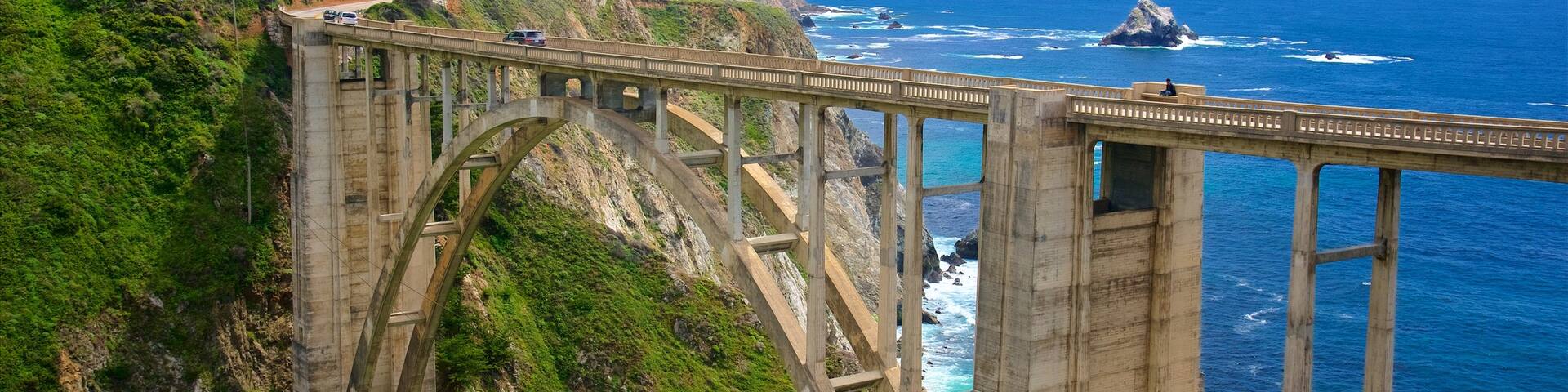 Bixby Bridge featuring a bridge, landscape views and general coastal views