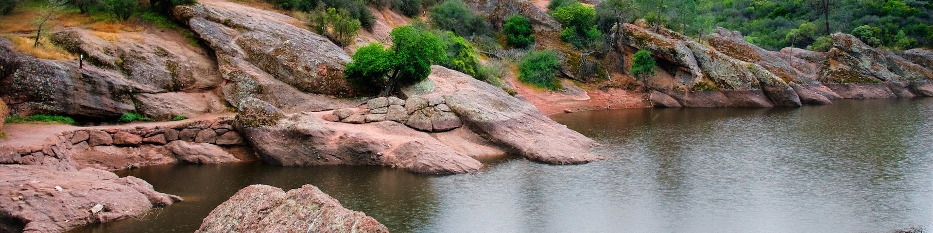Pinnacles National Park mostrando selva y un lago o abrevadero