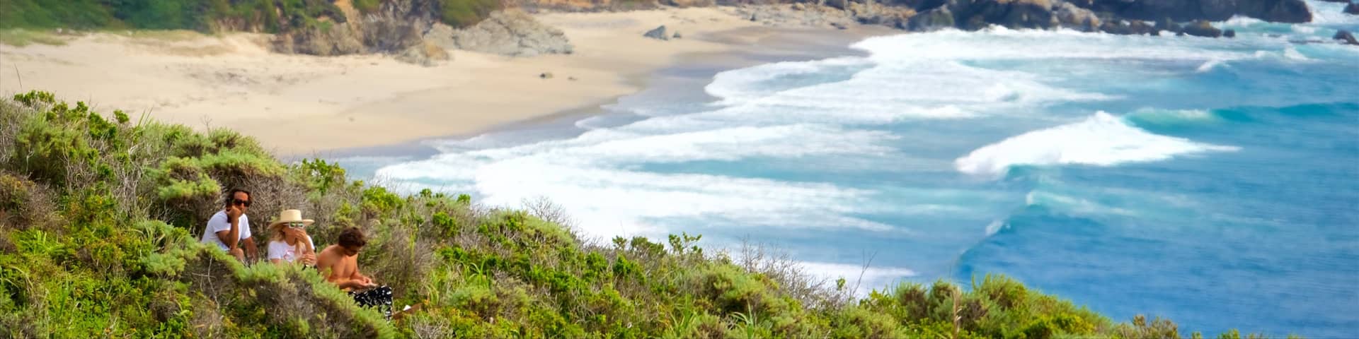 Point Sur Lighthouse featuring mountains, landscape views and general coastal views