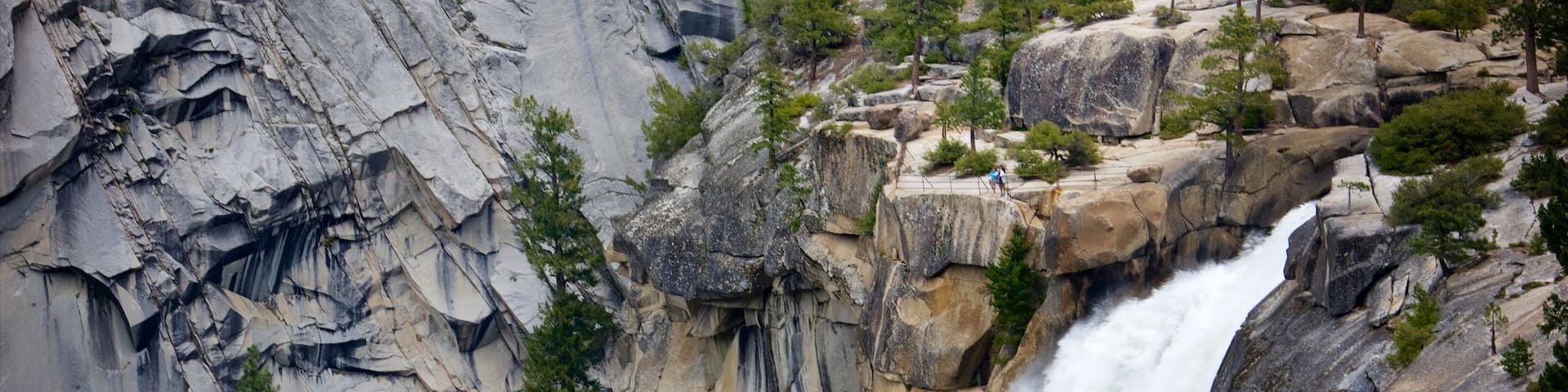 Nevada Falls which includes a waterfall and a gorge or canyon