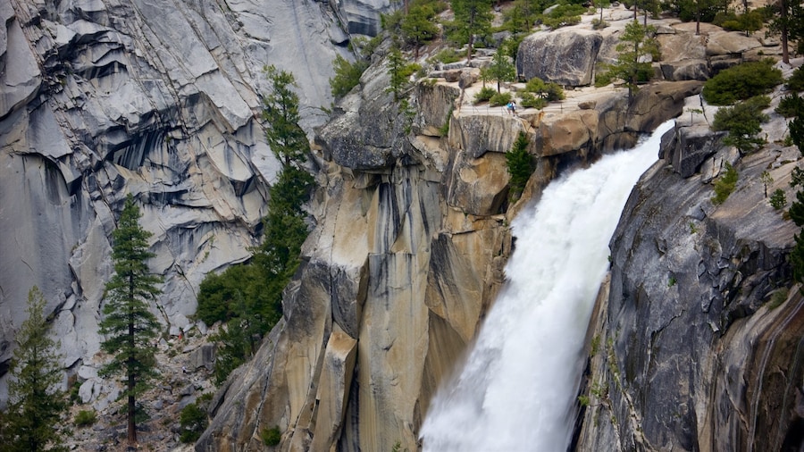Nevada Falls featuring a gorge or canyon and a cascade