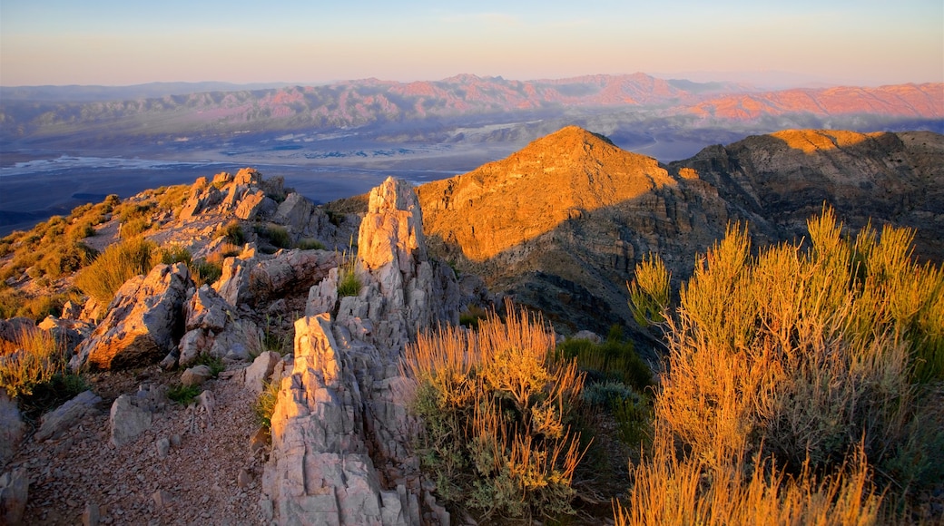 Valle de la Muerte mostrando escenas tranquilas, una puesta de sol y vistas de paisajes