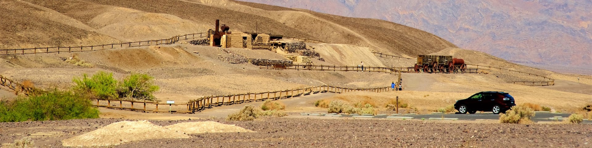 Harmony Borax Works showing desert views, mountains and landscape views