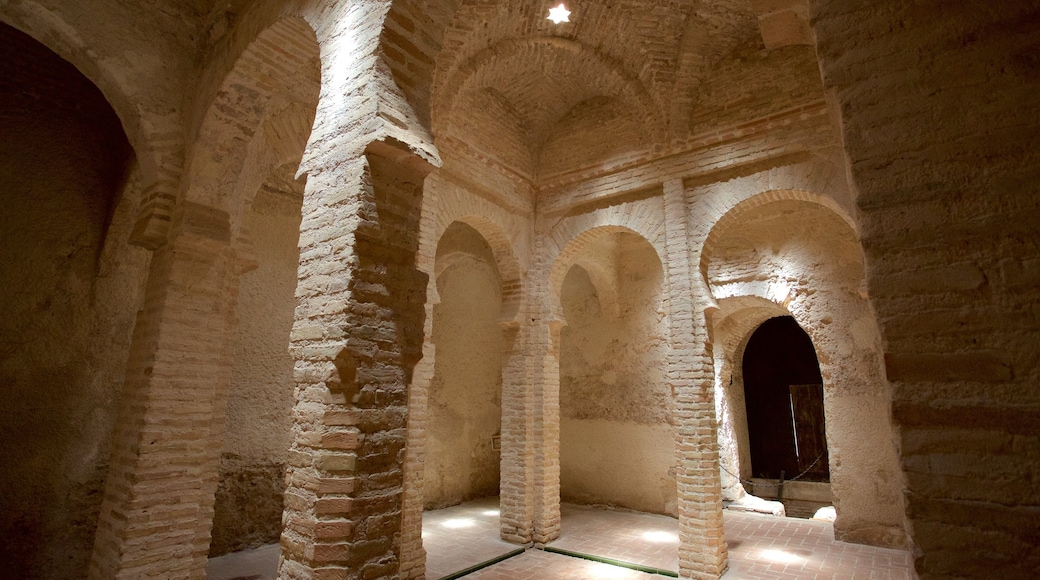 Jardines del Alcázar que incluye vistas interiores y elementos del patrimonio