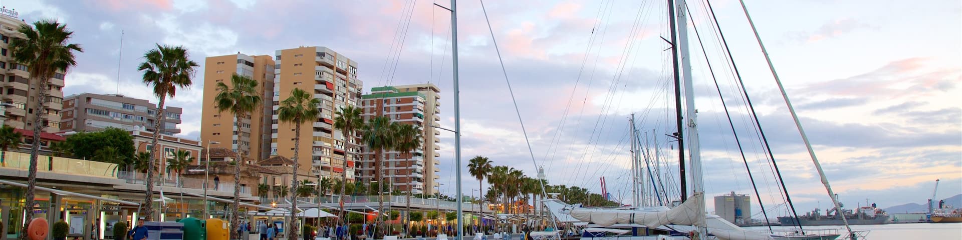 Hafen von Málaga das einen Bootfahren, Marina und allgemeine Küstenansicht