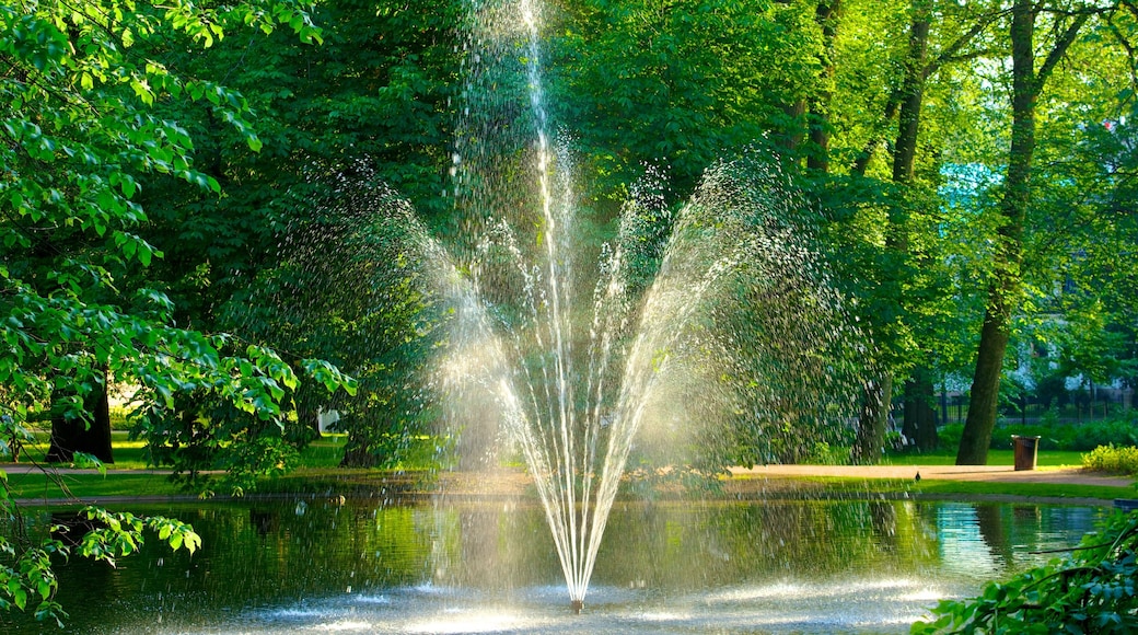 Palace Park featuring a park, a fountain and a pond