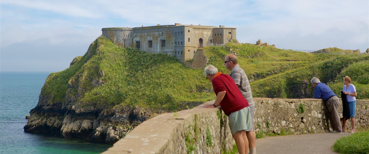 Tenby que incluye costa rocosa, castillo o palacio y vistas generales de la costa