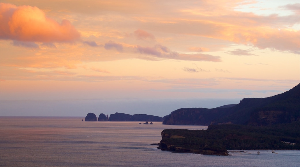 Tasman Peninsula showing rugged coastline and a sunset