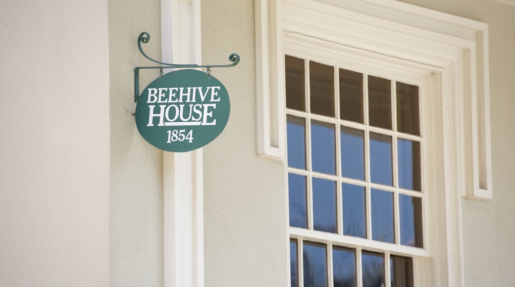 Beehive House featuring signage