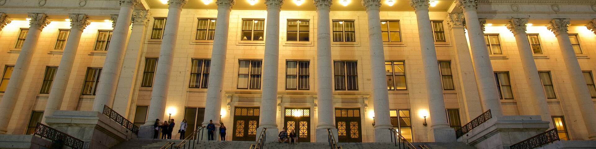 Utah State Capitol which includes an administrative buidling, heritage architecture and night scenes