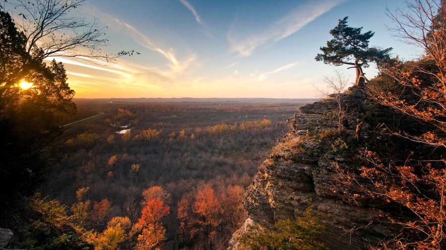 Illinois Meridional mostrando bosques, vistas de paisajes y una puesta de sol