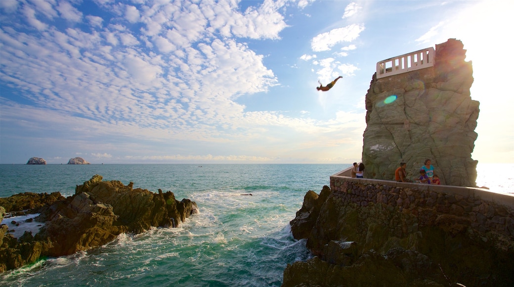 Divers Point which includes a square or plaza, views and rocky coastline