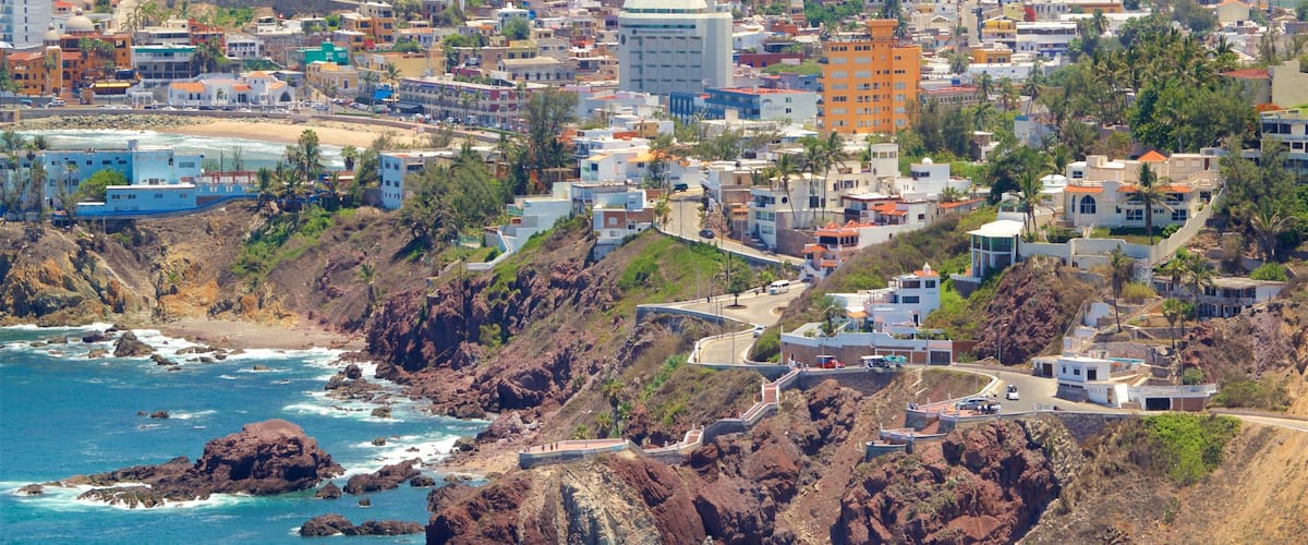 Mazatlán mostrando vistas de paisajes, una ciudad y costa escarpada