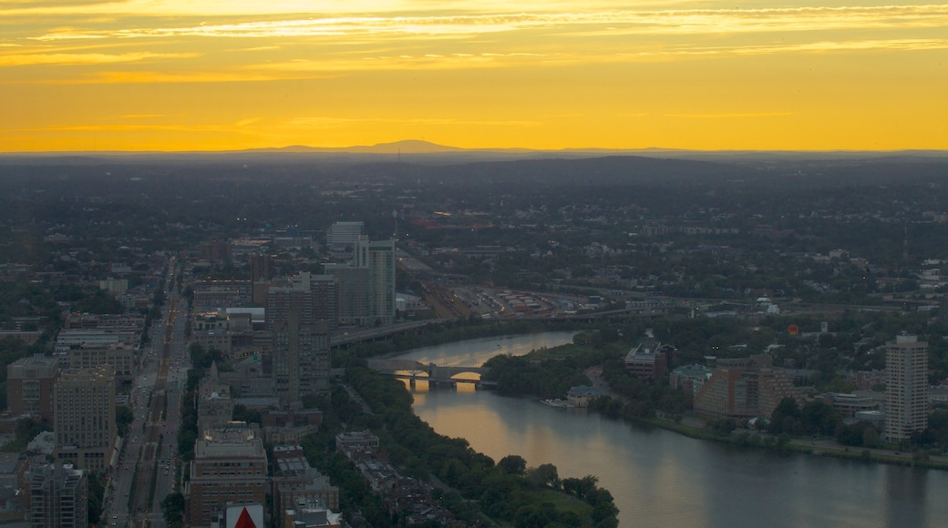 Prudential Tower showing heritage architecture, a sunset and skyline