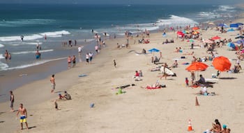 Huntington Beach som inkluderar landskap, bad och en sandstrand