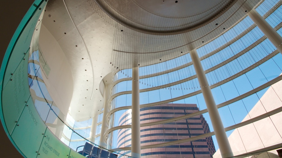 Costa Mesa showing interior views, art and a skyscraper