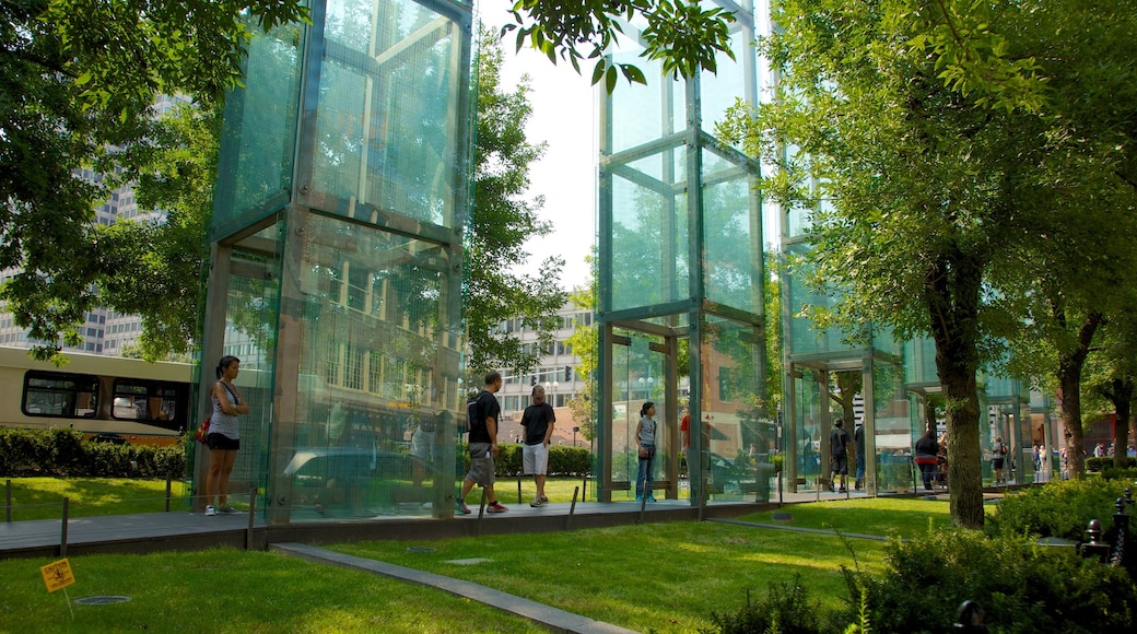 Boston showing a garden and modern architecture