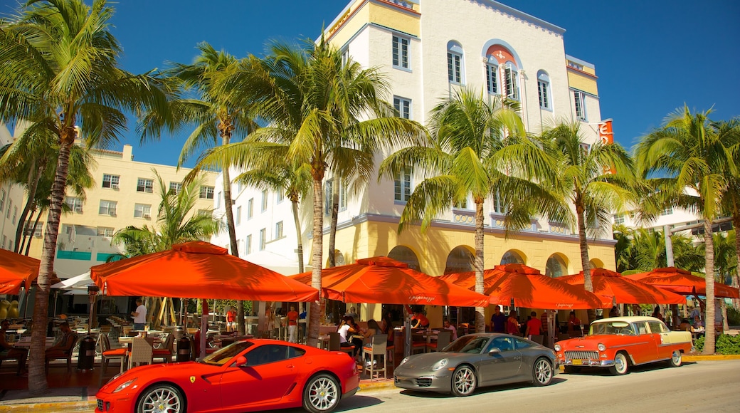 Miami showing outdoor eating, a hotel and street scenes