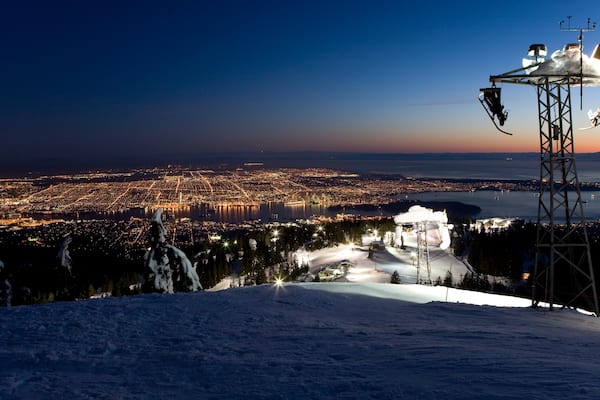Grouse Mountain featuring mountains, night scenes and landscape views