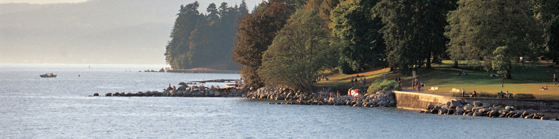 English Bay Inukshuk showing general coastal views, forest scenes and landscape views