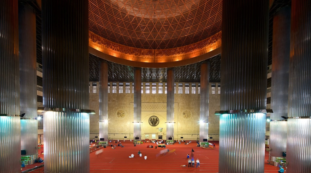 Jakarta featuring modern architecture, a mosque and interior views