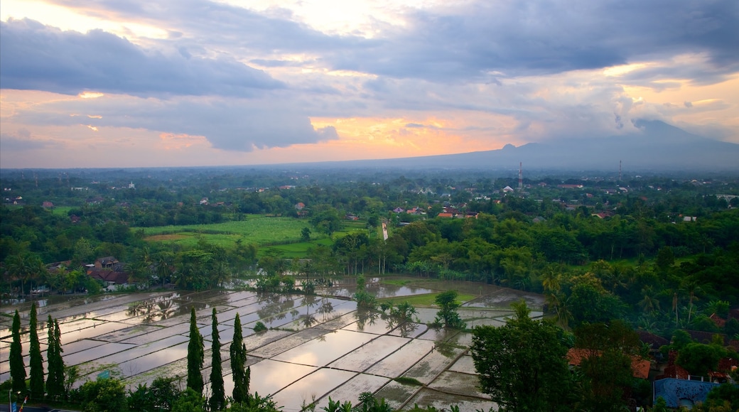 Ratu Boko Palace featuring landscape views and a sunset