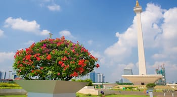 Central Jakarta featuring a monument and flowers