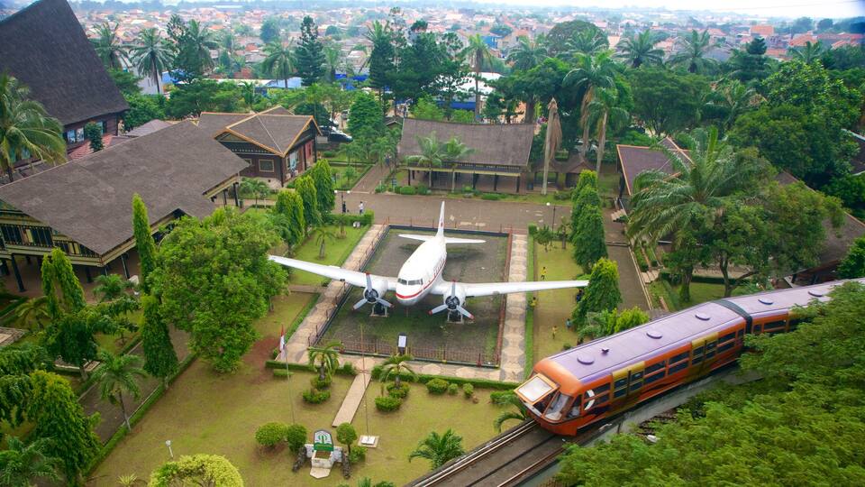 Taman Mini Indonesia Indah showing landscape views and railway items