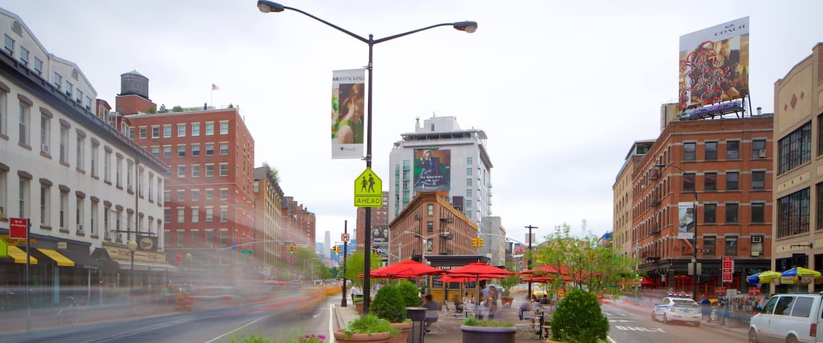 Meatpacking District showing signage, a city and flowers