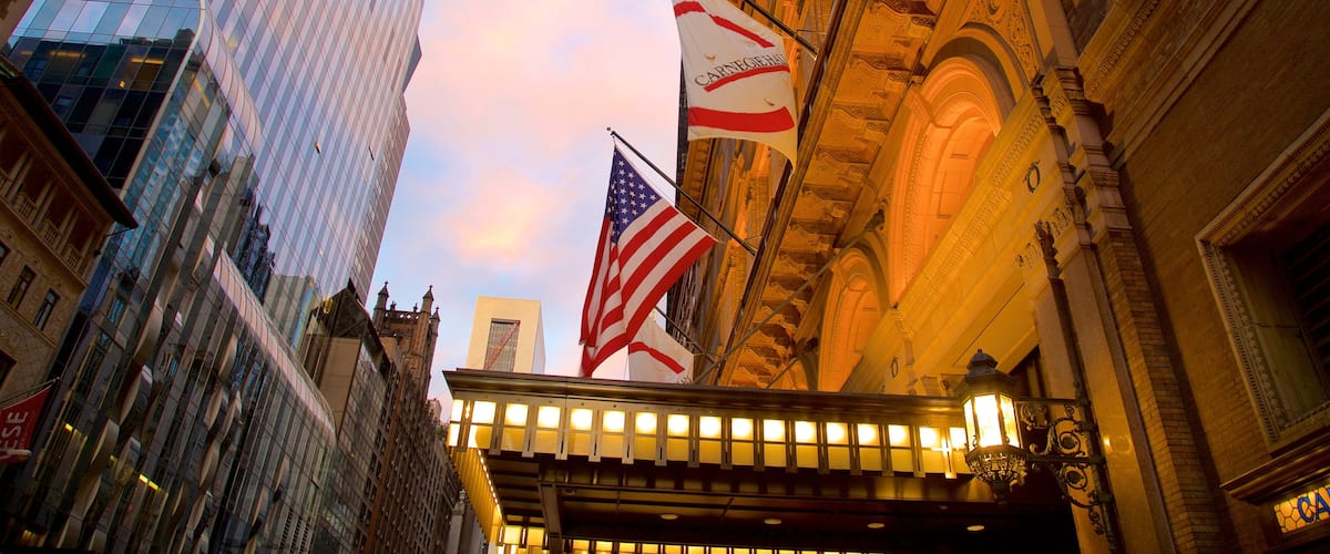 Carnegie Hall which includes a city, a sunset and heritage elements
