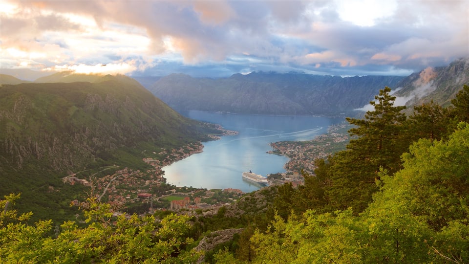 Kotor que incluye vista panorámica, una ciudad costera y vista general a la costa