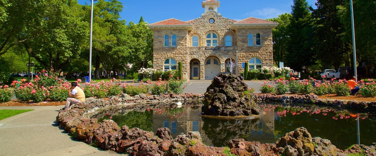 Sonoma Plaza showing a park, heritage elements and a fountain