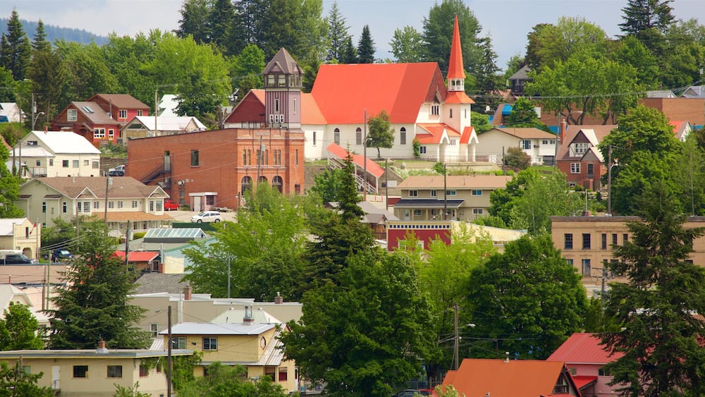Rossland som inkluderar historiska element och en stad